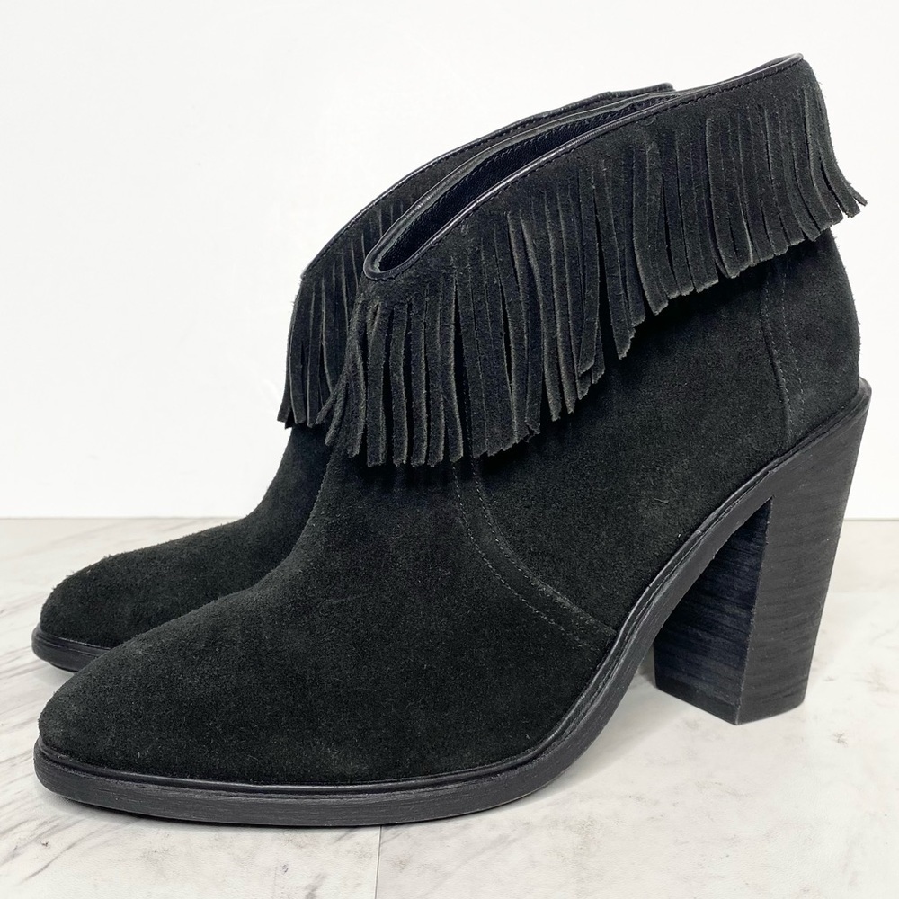 Joie Fringe Black Suede Bootie 38.5